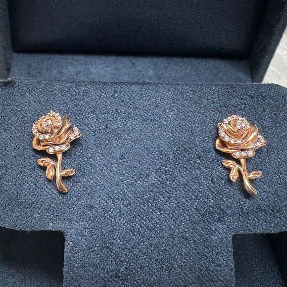 NWT LUXE Disney Enchanted Belle Eternal Rose Earrings - Diamond Rose Gold - Picture 1 of 8